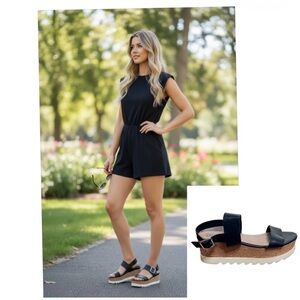 Steve Madden Sandals Krista black Leather Open Toe Casual Platform Sz 8.5